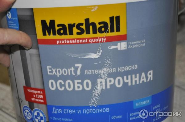 Отзыв о Матовая латексная краска для стен и потолков Marshall Export 7 |  Неплохой вариант недорогой и легкой в уходе краски