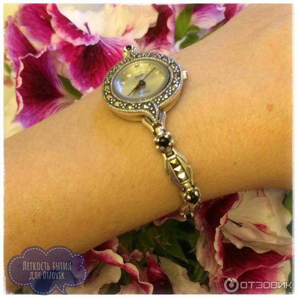 Ювелирные часы Марказит из серебра с марказитом Swarovski, ониксом фото